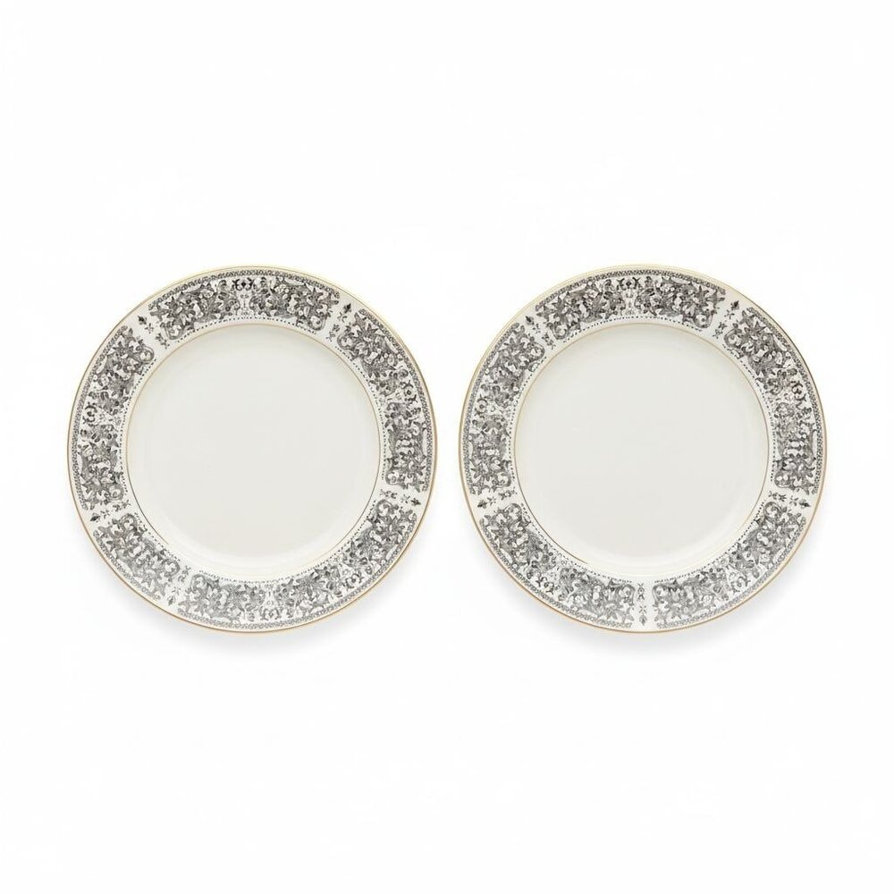 Vintage Royal Wentworth Ambassador 8692 Fine China Dinner Plates Set of 2 Black